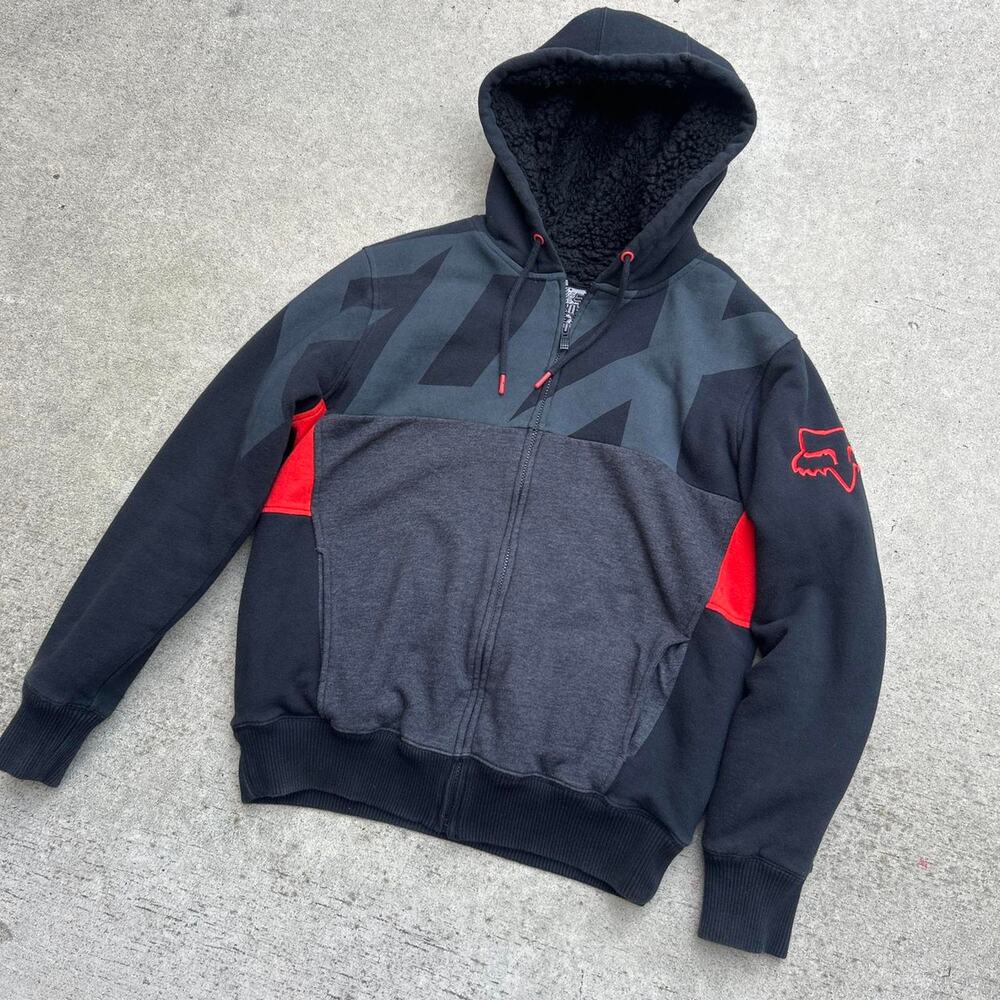 Y2k fox racing fur lined zip up hoodie